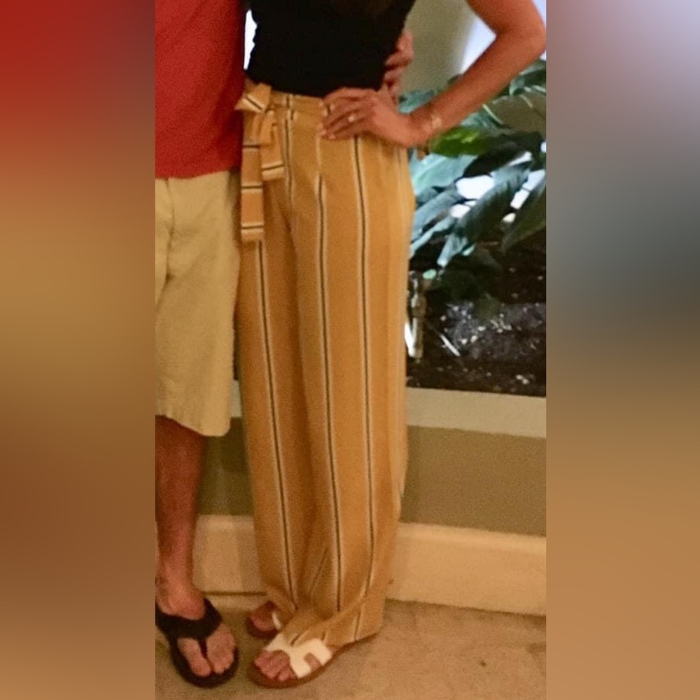 Yellow striped tie waist pants BLVD